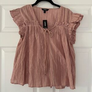 NEW Express pink/gold glitter flutter sleeve Blouse